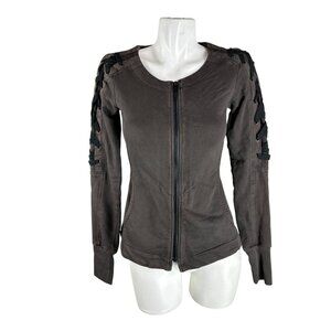 Prairie Underground Lace Up Sleeve Knit Jacket Gray Organic Cotton Size XS